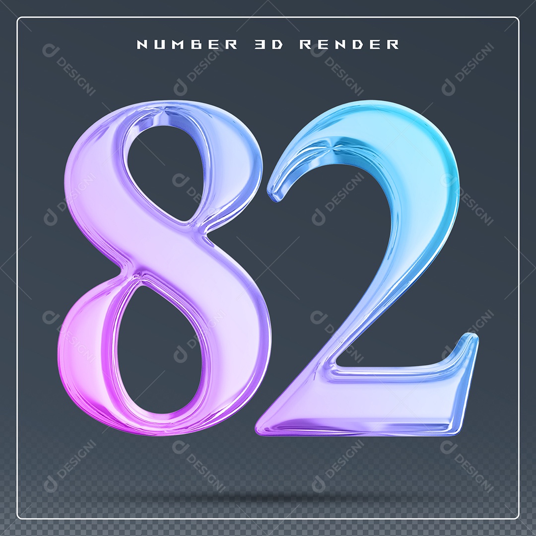 Elemento 3D Número 82 Colorido para Composição PSD