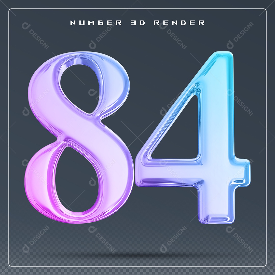 Elemento 3D Número 84 Colorido para Composição PSD