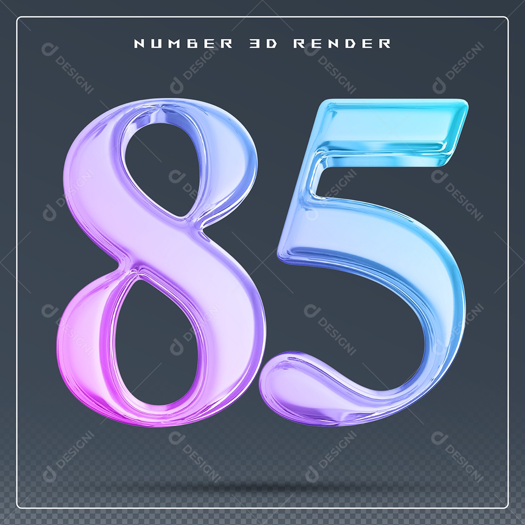 Elemento 3D Número 85 Colorido para Composição PSD