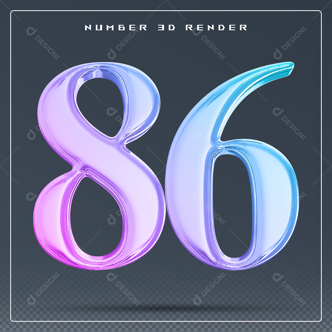 Elemento 3D Número 86 Colorido para Composição PSD
