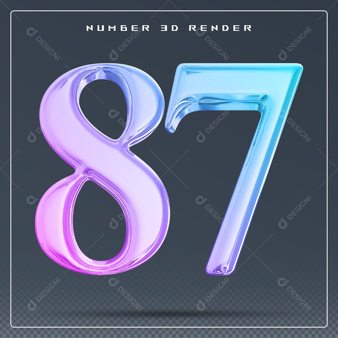 Elemento 3D Número 87 Colorido para Composição PSD