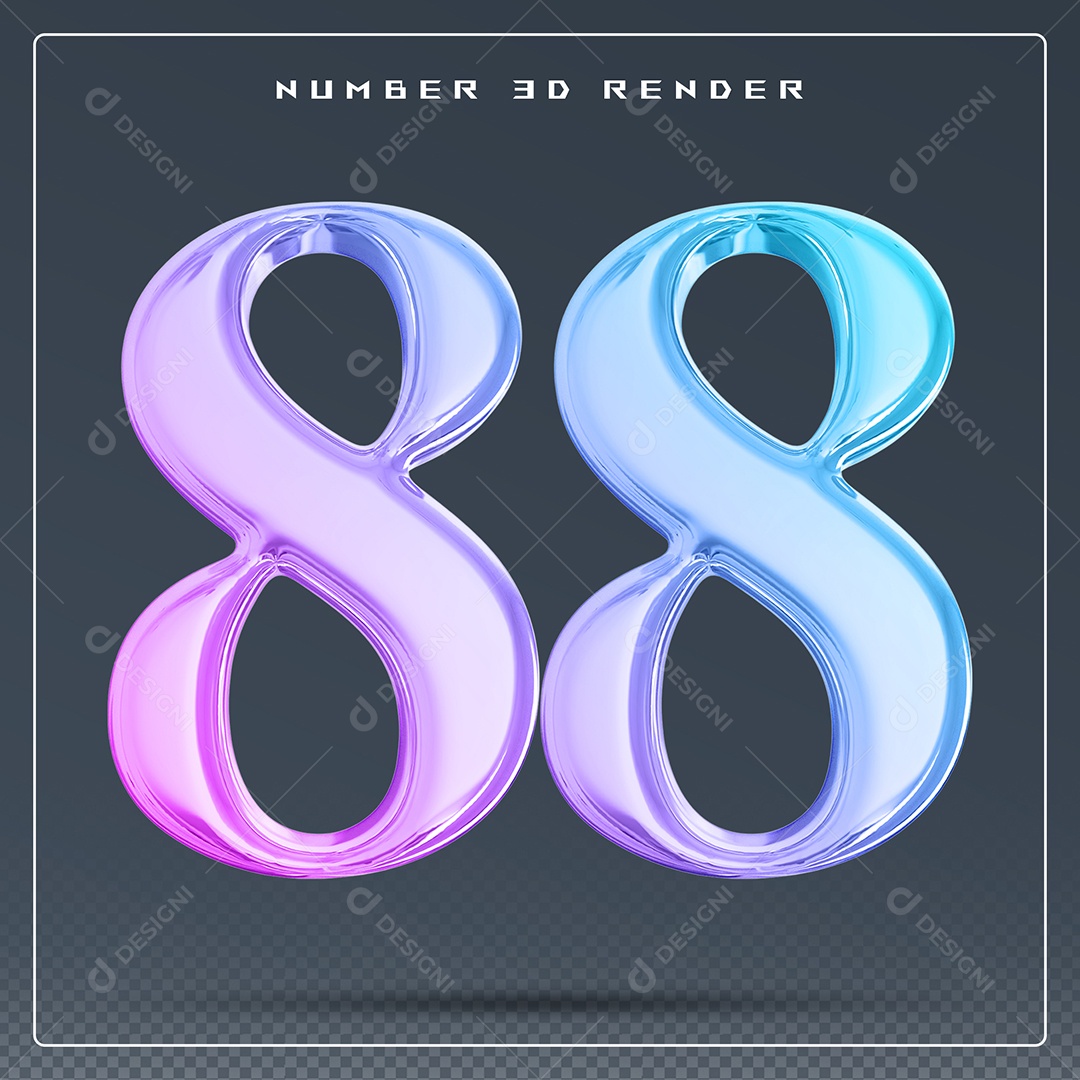 Elemento 3D Número 88 Colorido para Composição PSD