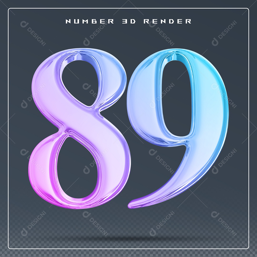 Elemento 3D Número 89 Colorido para Composição PSD
