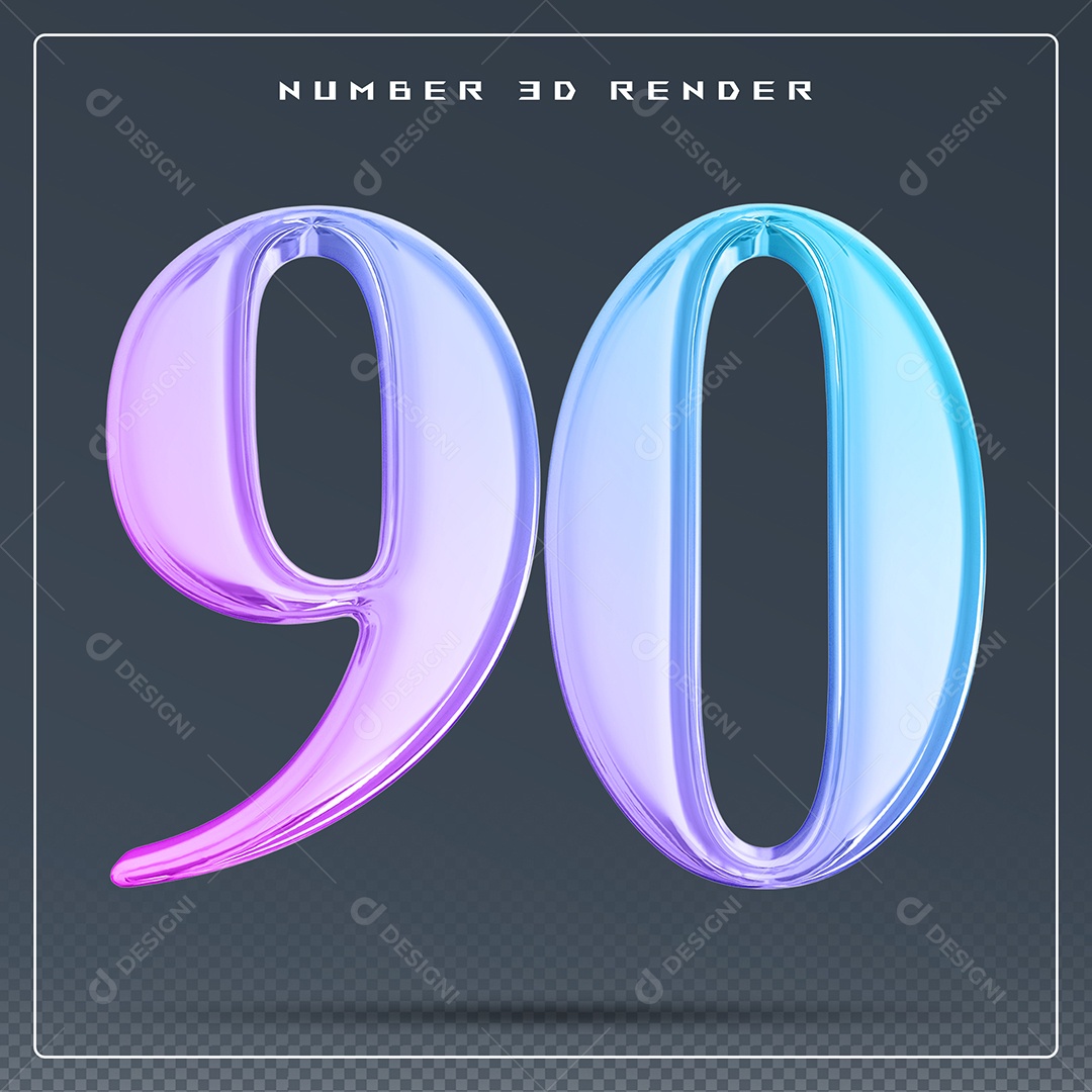 Elemento 3D Número 90 Colorido para Composição PSD