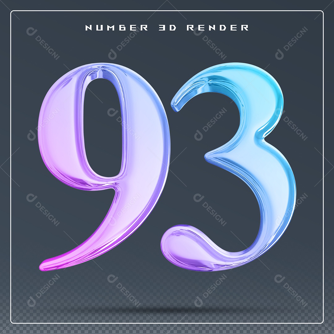 Elemento 3D Número 93 Colorido para Composição PSD