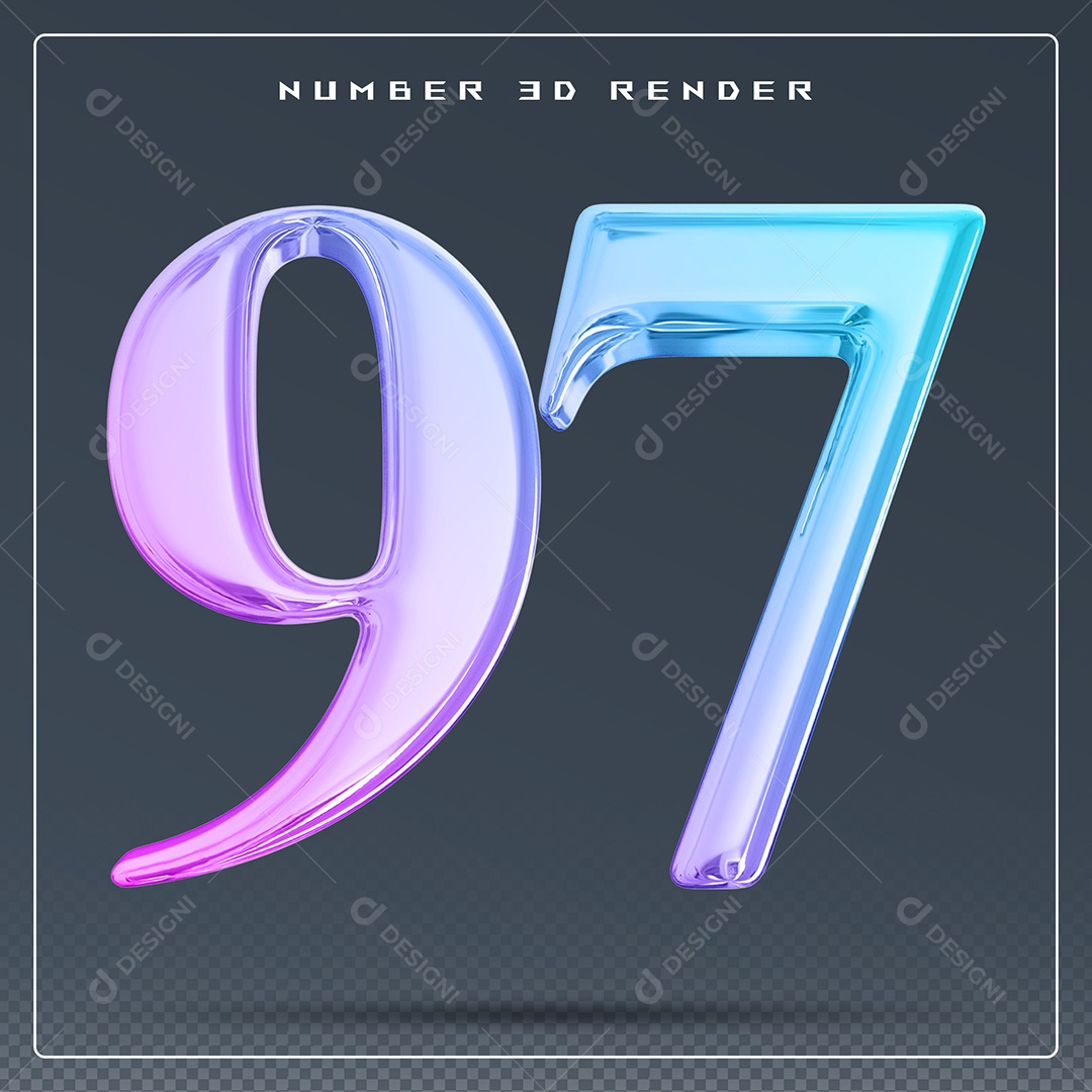 Elemento 3D Número 97 Colorido para Composição PSD