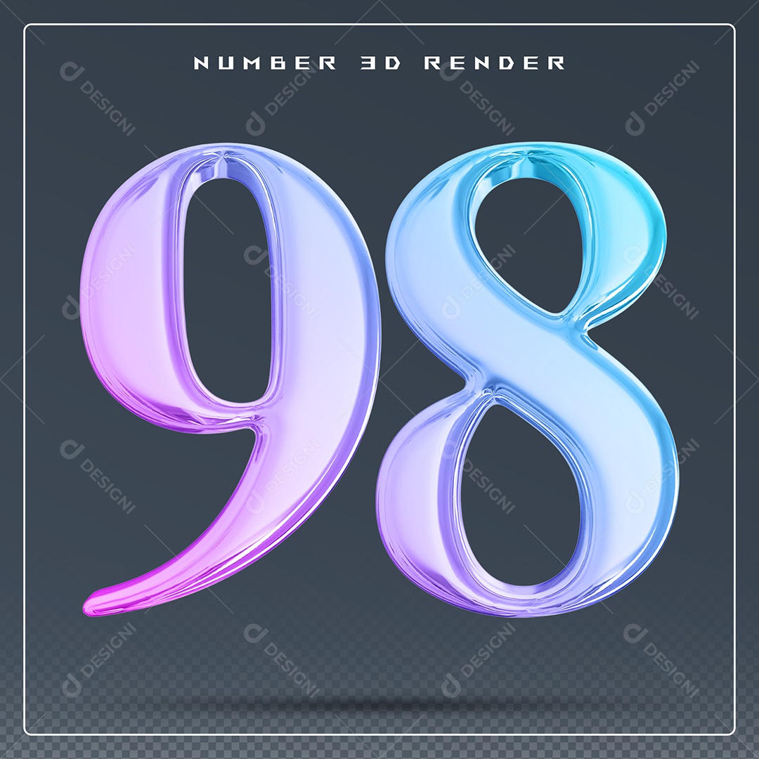 Elemento 3D Número 98 Colorido para Composição PSD