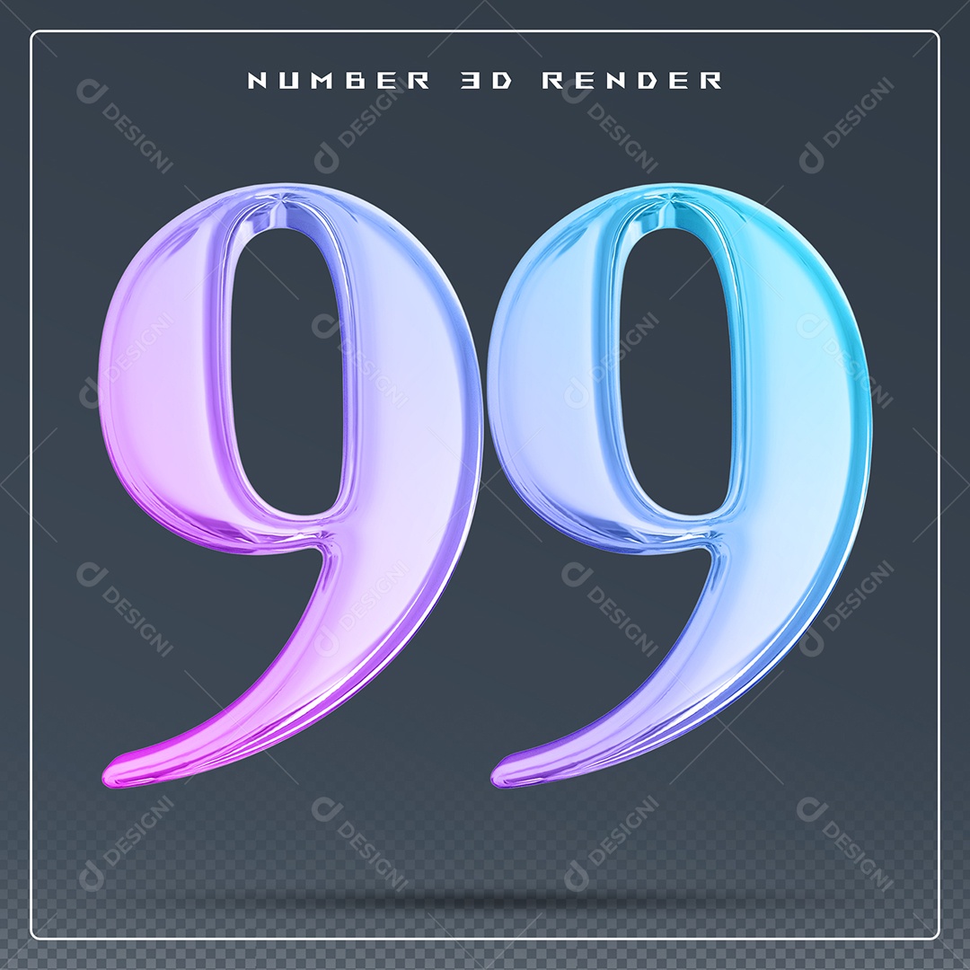 Elemento 3D Número 99 Colorido para Composição PSD
