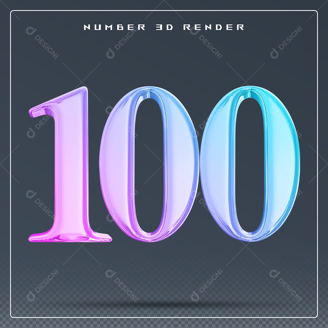 Elemento 3D Número 100 Colorido para Composição PSD
