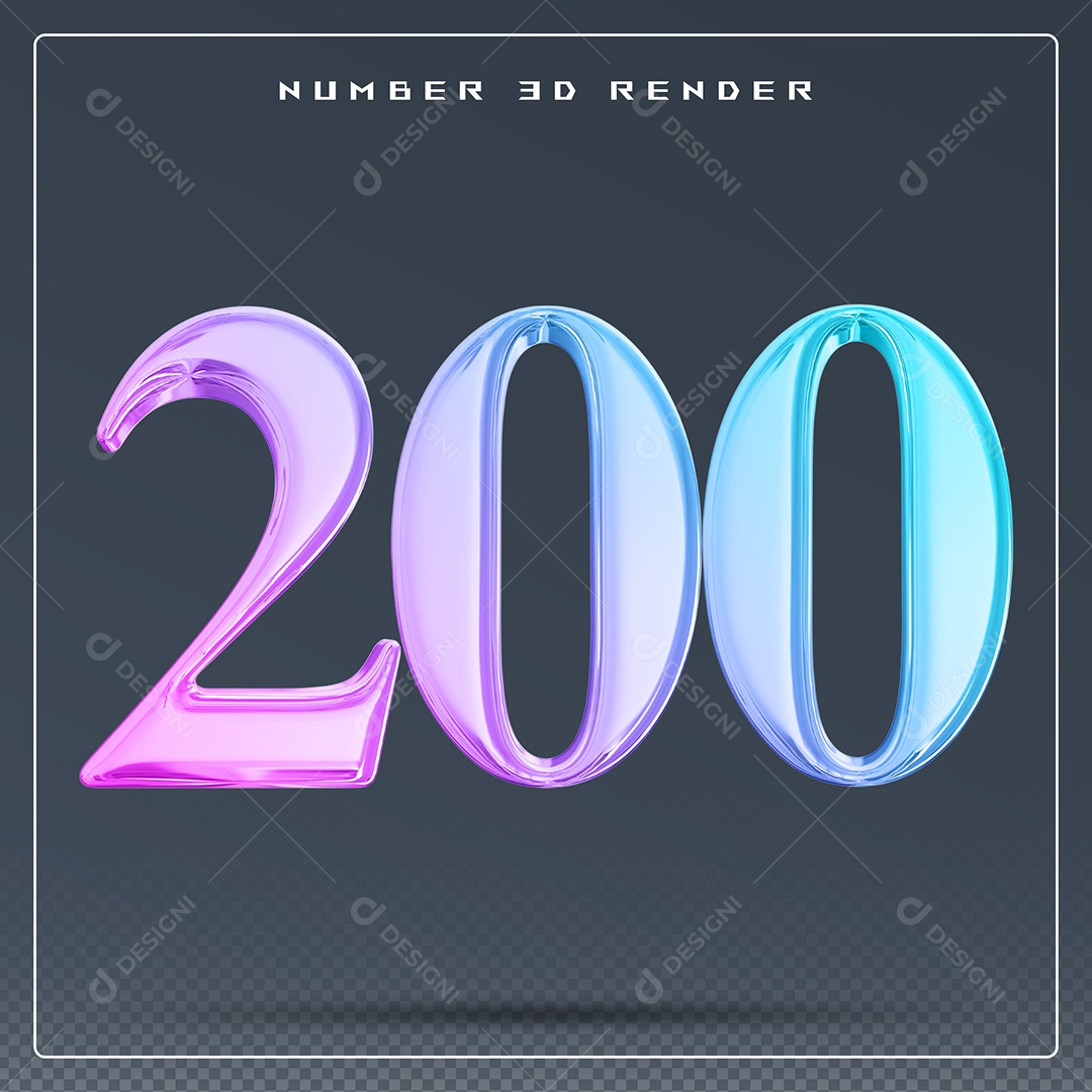 Elemento 3D Número 200 Colorido para Composição PSD
