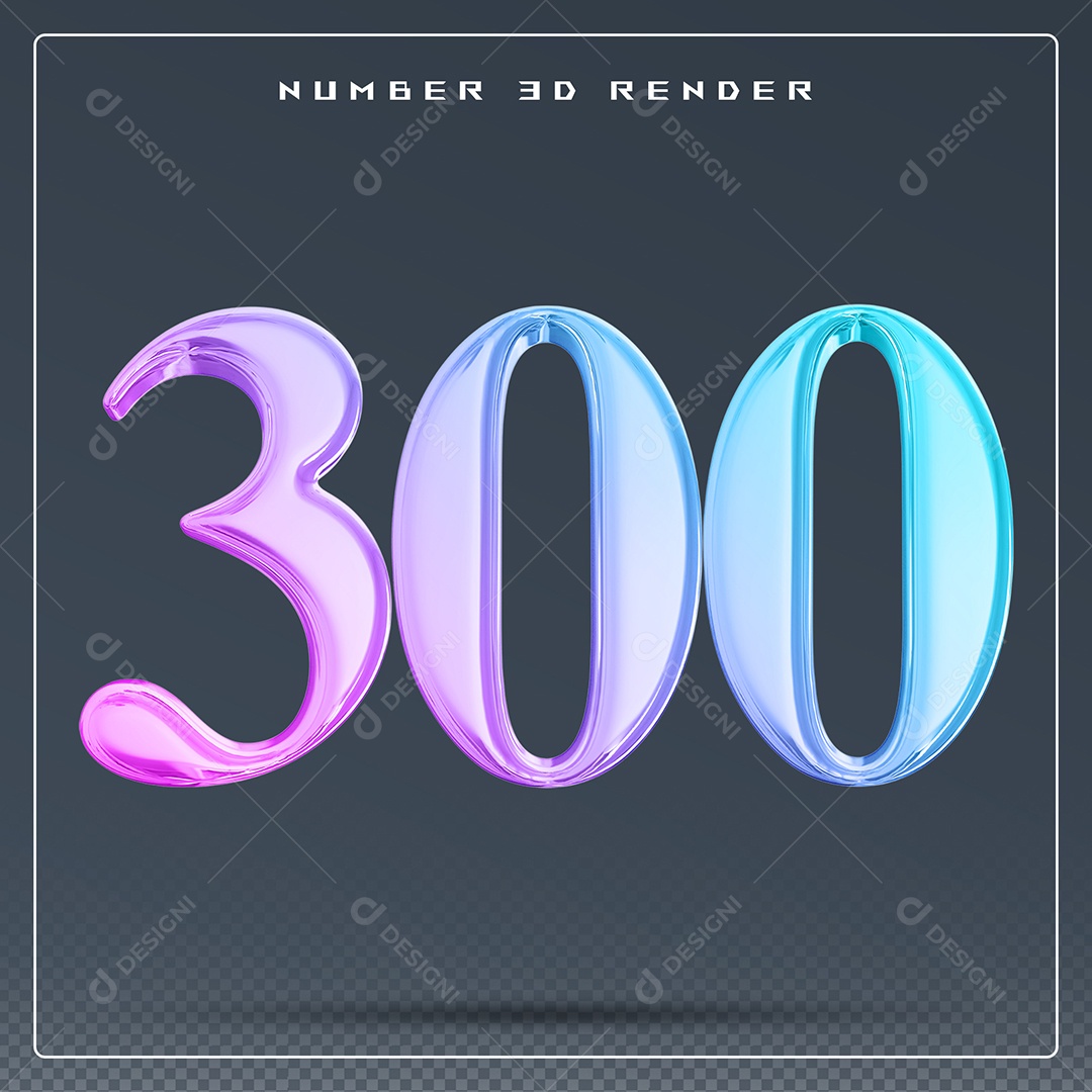 Elemento 3D Número 300 Colorido para Composição PSD