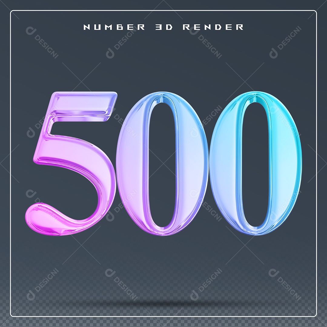 Elemento 3D Número 500 Colorido para Composição PSD