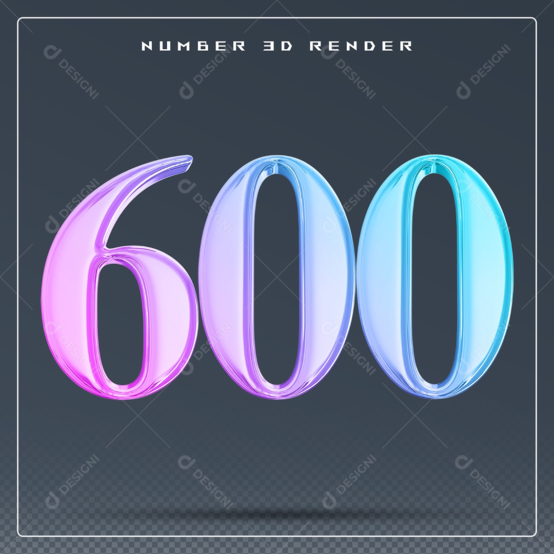 Elemento 3D Número 600 Colorido para Composição PSD