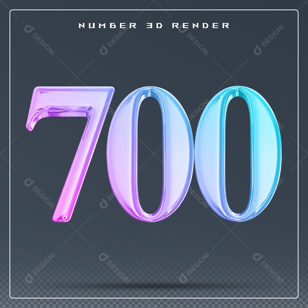 Elemento 3D Número 700 Colorido para Composição PSD