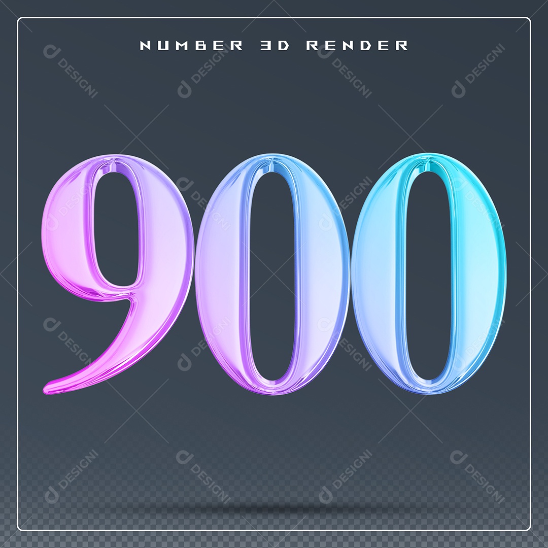 Elemento 3D Número 900 Colorido para Composição PSD