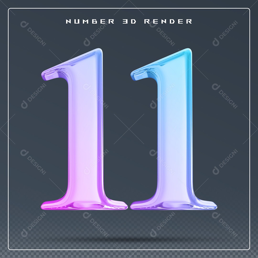 Elemento 3D Número 11 Colorido para Composição PSD