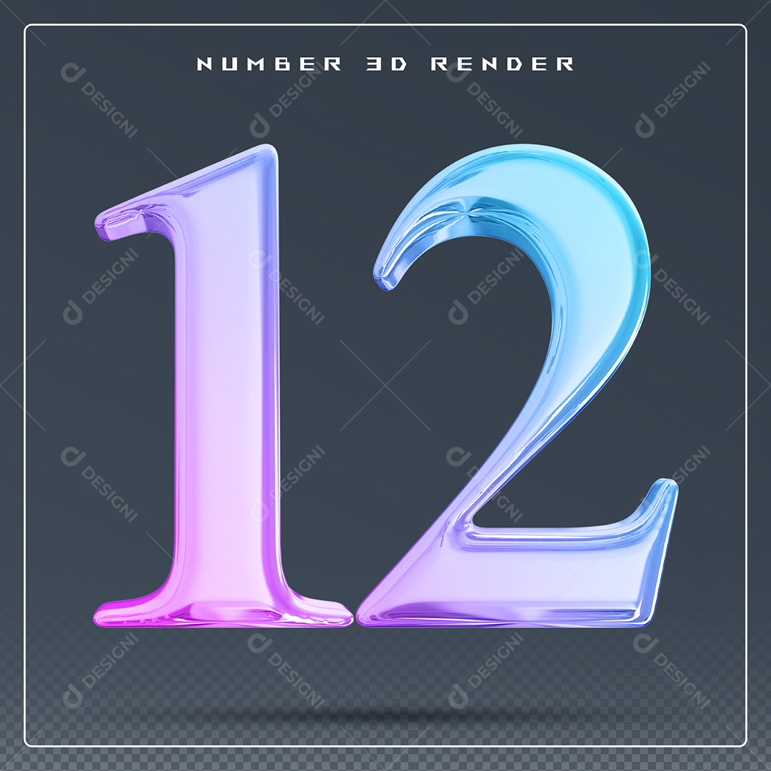 Elemento 3D Número 12 Colorido para Composição PSD