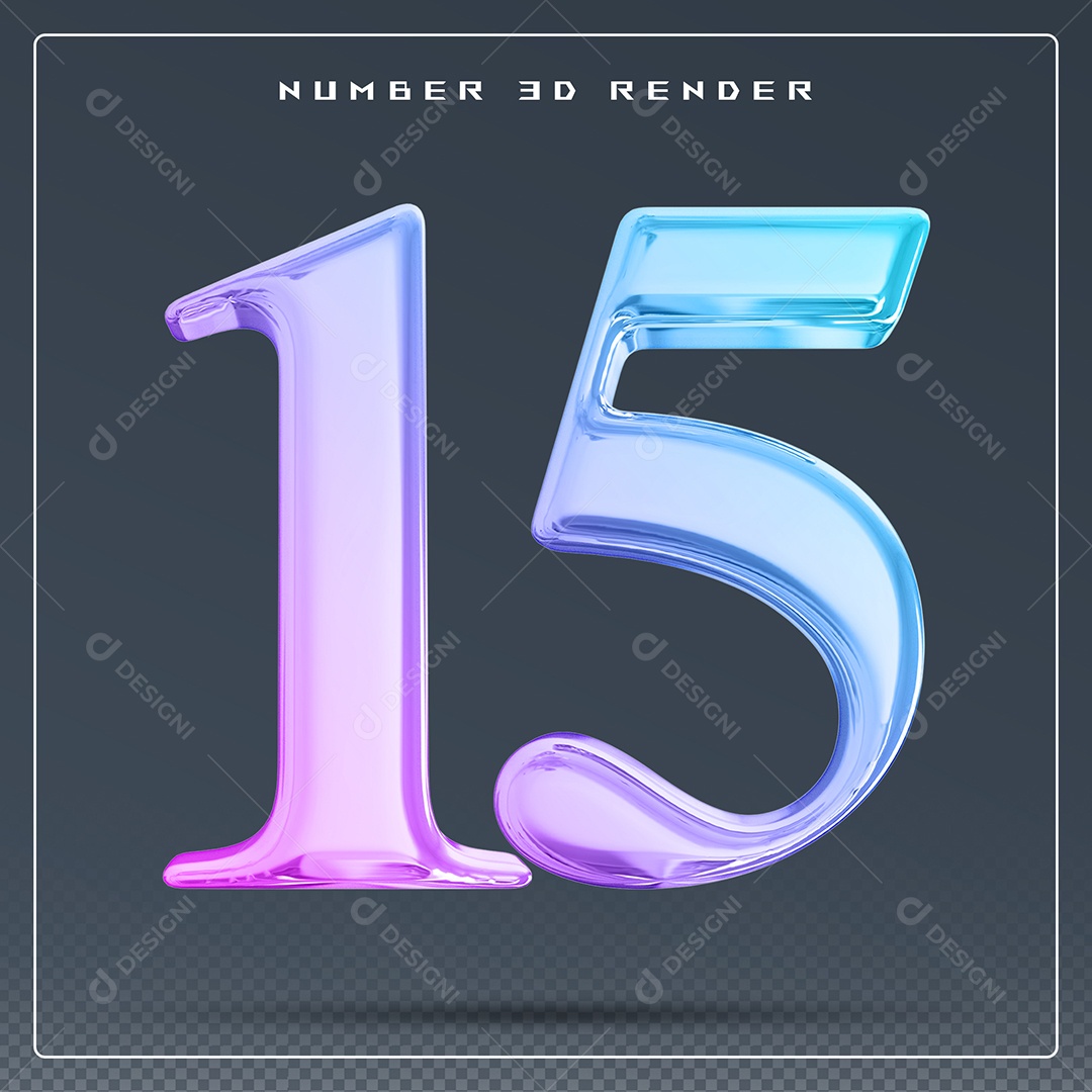 Elemento 3D Número 15 Colorido para Composição PSD