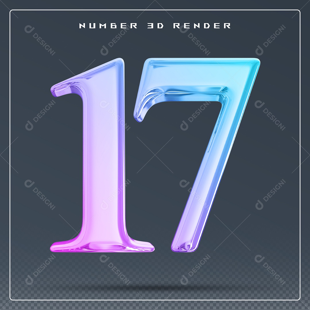 Elemento 3D Número 17 Colorido para Composição PSD
