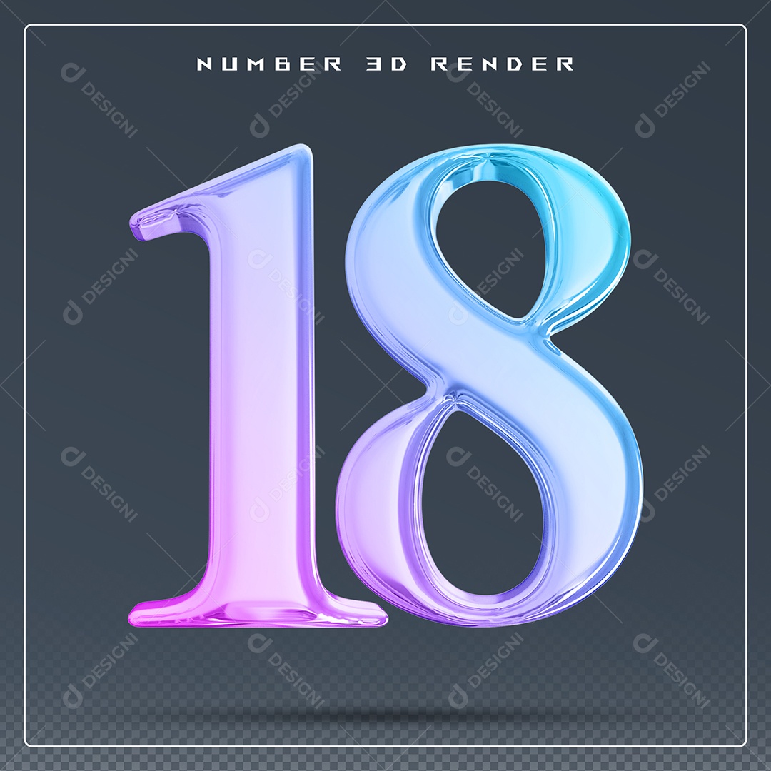 Elemento 3D Número 18 Colorido para Composição PSD