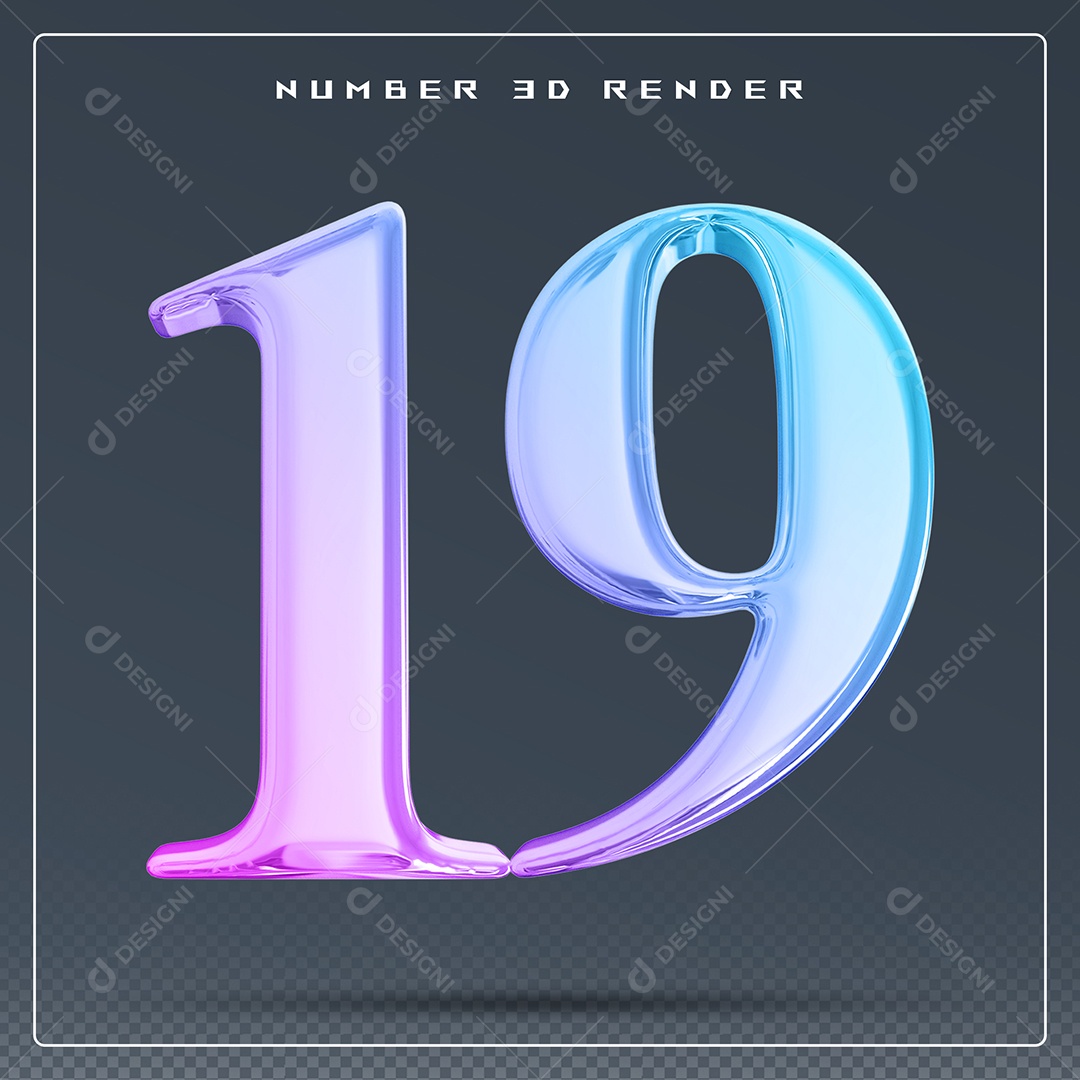 Elemento 3D Número 19 Colorido para Composição PSD