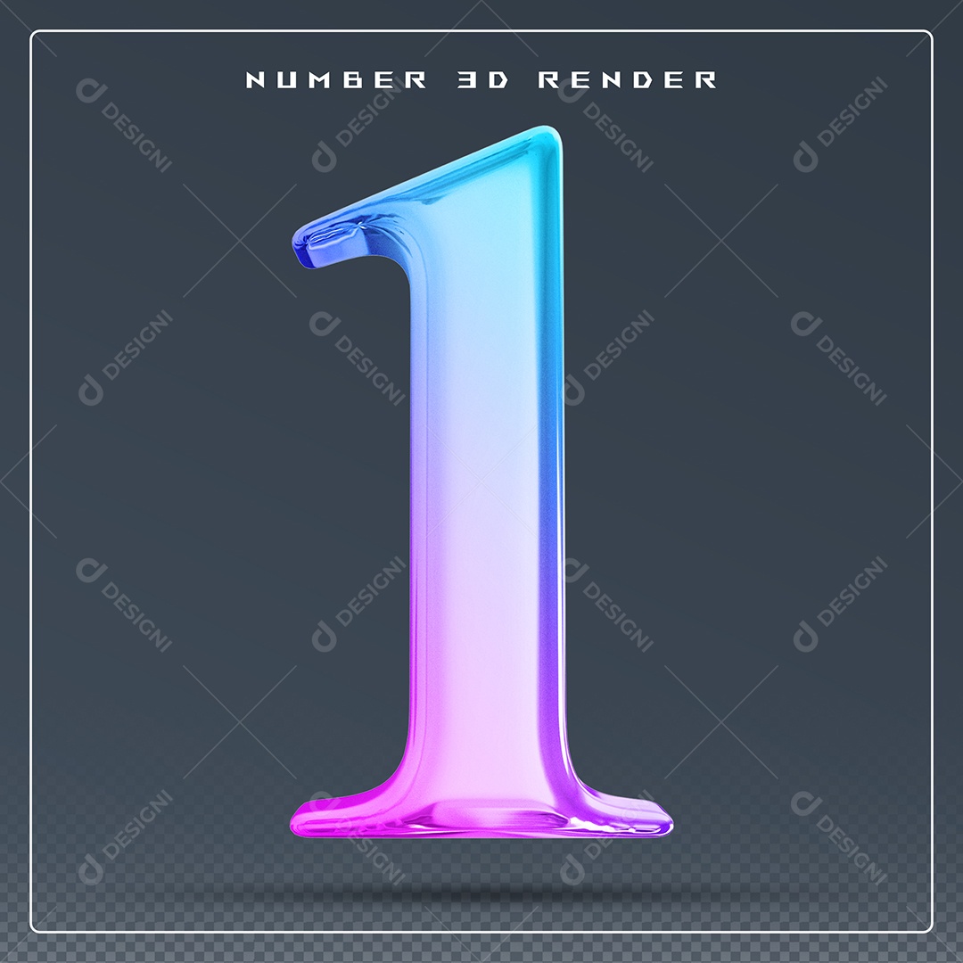Elemento 3D Número 1 Colorido para Composição PSD