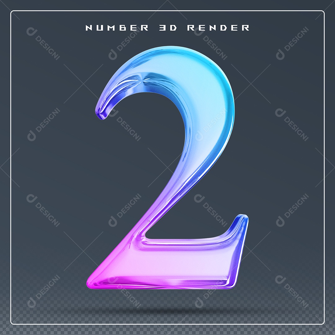 Elemento 3D Número 2 Colorido para Composição PSD