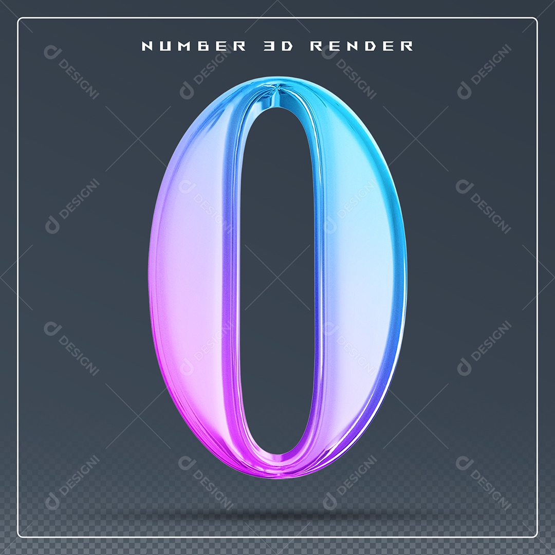 Elemento 3D Número 0 Colorido para Composição PSD
