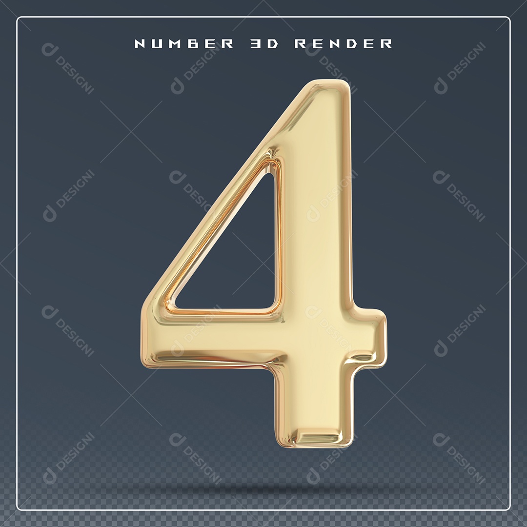 Elemento 3D Número 4 Dourado para Composição PSD