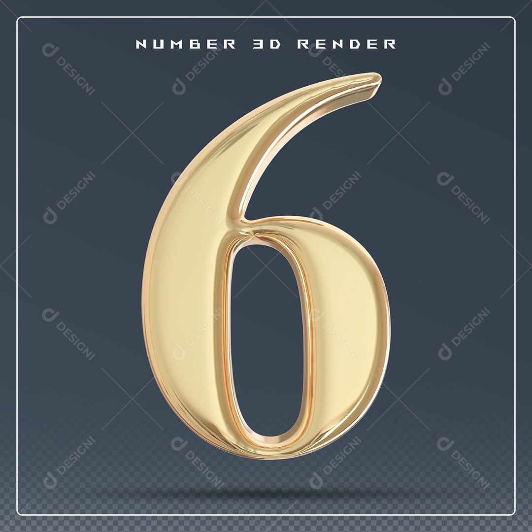 Elemento 3D Número 6 Dourado para Composição PSD