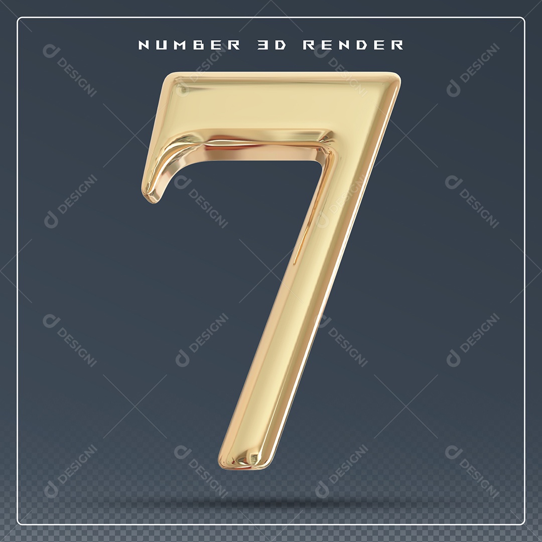 Elemento 3D Número 7 Dourado para Composição PSD