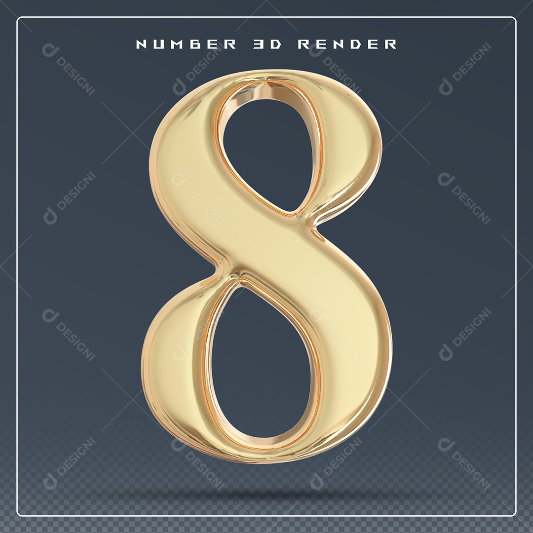 Elemento 3D Número 8 Dourado para Composição PSD