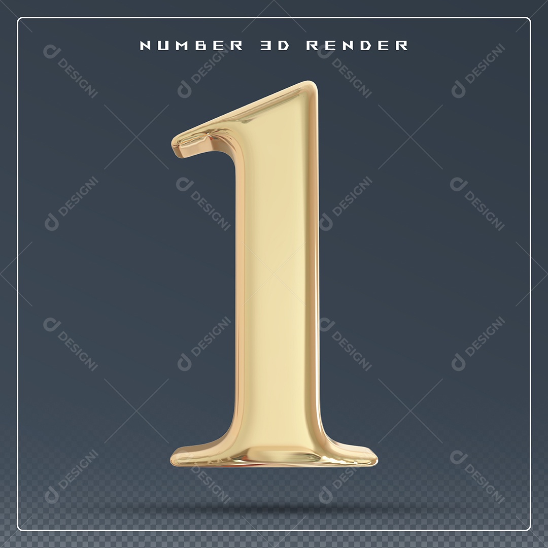 Elemento 3D Número 1 Dourado para Composição PSD