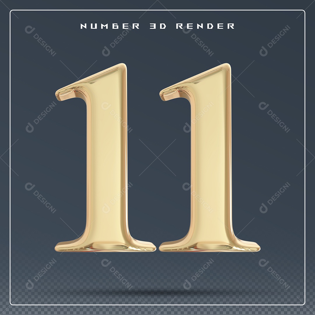 Elemento 3D Número 11 Dourado para Composição PSD