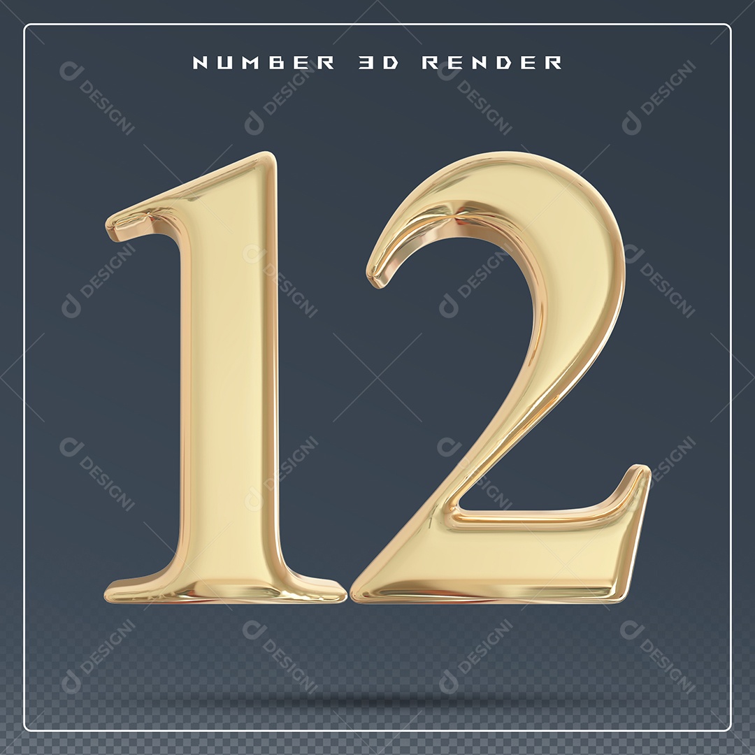 Elemento 3D Número 12 Dourado para Composição PSD
