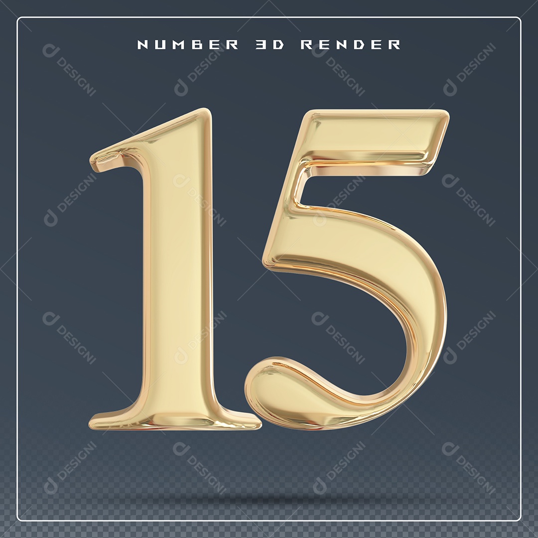 Elemento 3D Número 15 Dourado para Composição PSD