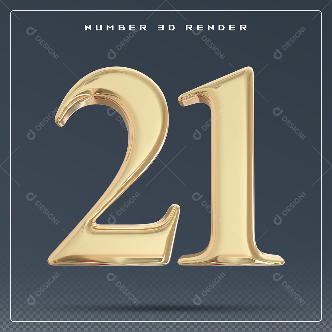 Elemento 3D Número 21 Dourado para Composição PSD