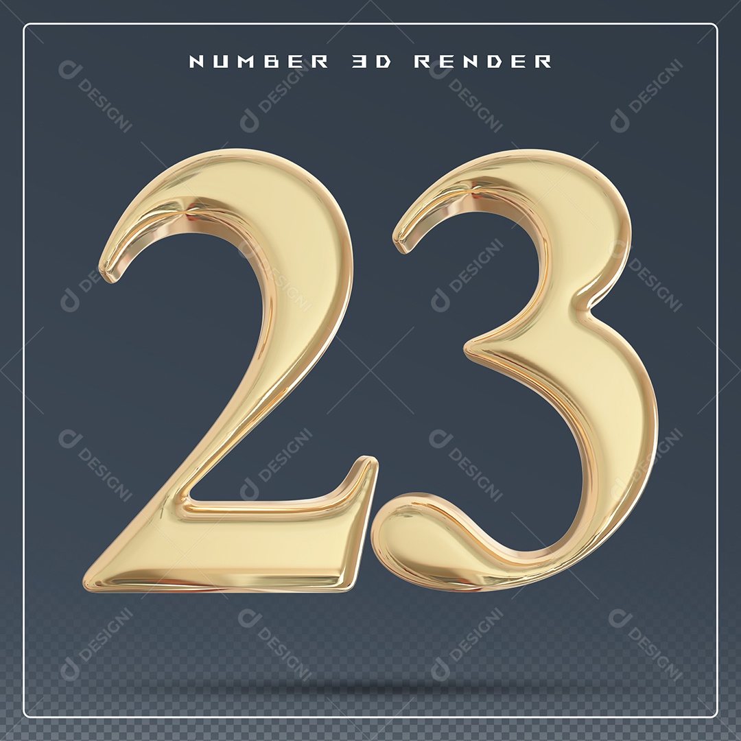 Elemento 3D Número 23 Dourado para Composição PSD