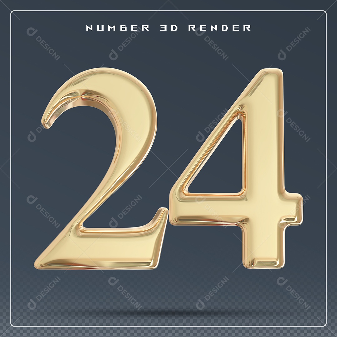 Elemento 3D Número 24 Dourado para Composição PSD