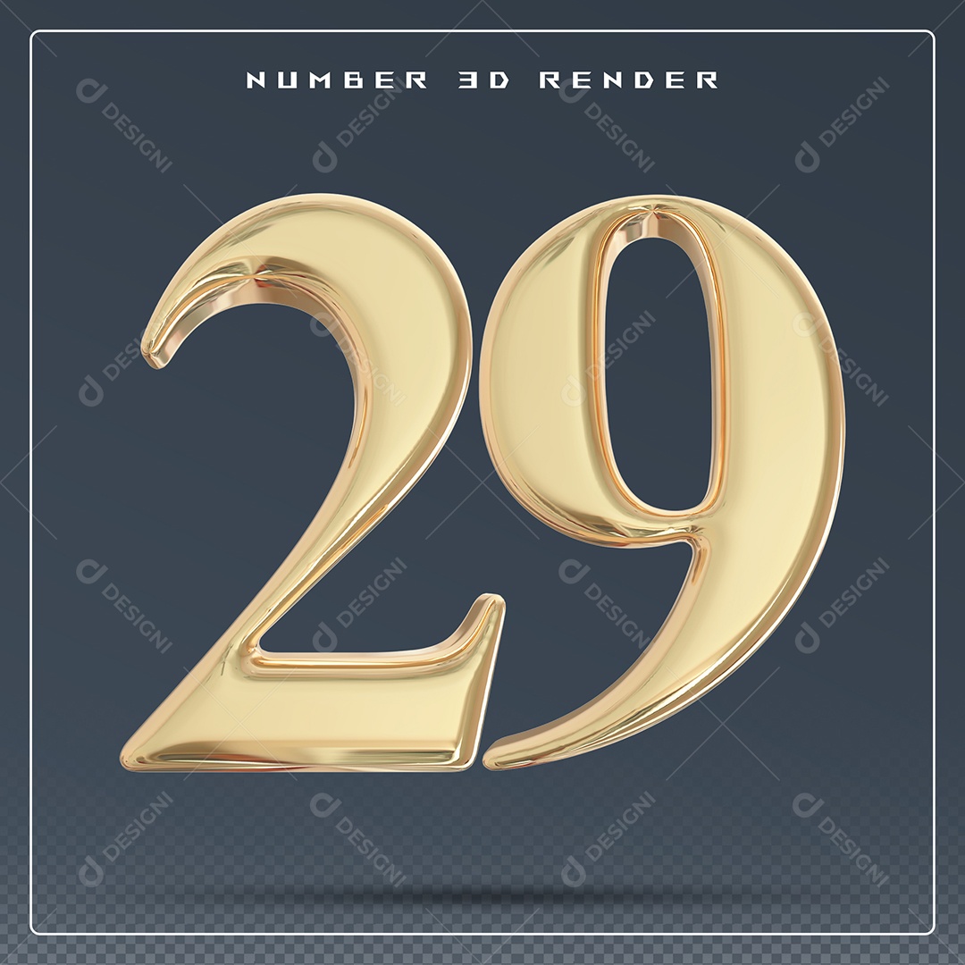 Elemento 3D Número 29 Dourado para Composição PSD