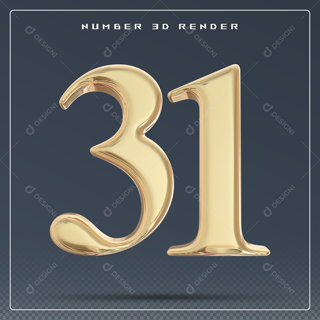 Elemento 3D Número 31 Dourado para Composição PSD