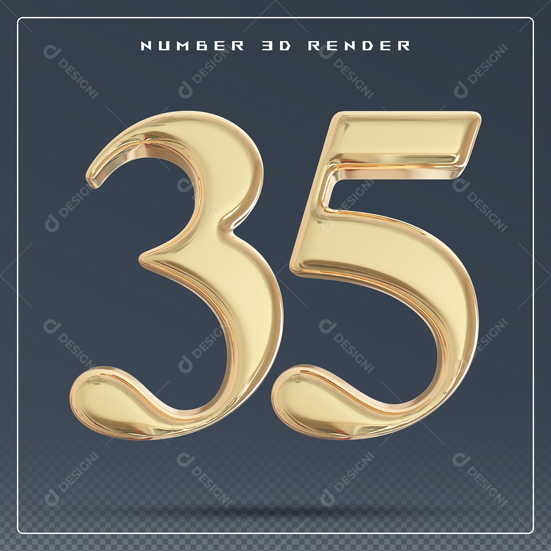 Elemento 3D Número 35 Dourado para Composição PSD