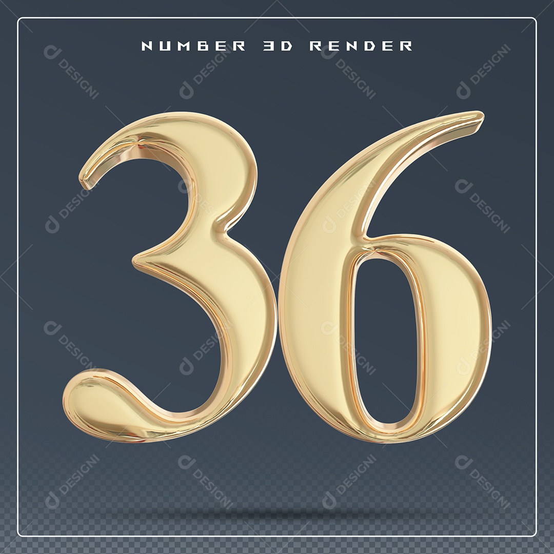 Elemento 3D Número 36 Dourado para Composição PSD
