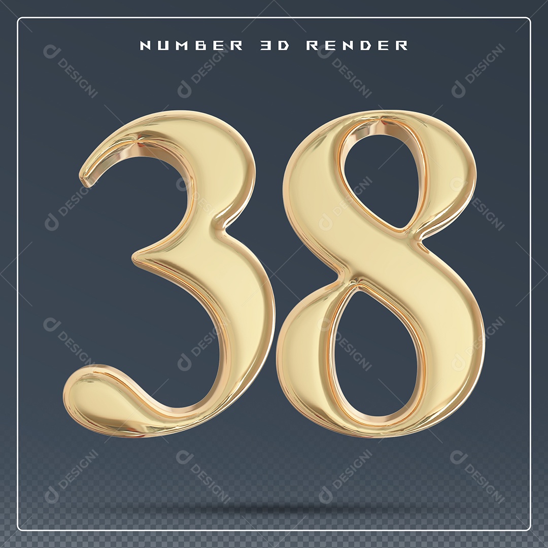 Elemento 3D Número 38 Dourado para Composição PSD