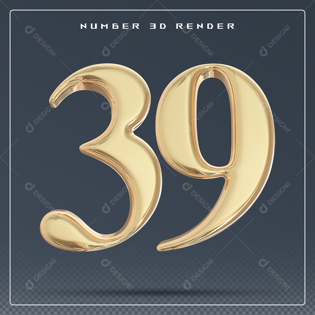 Elemento 3D Número 39 Dourado para Composição PSD