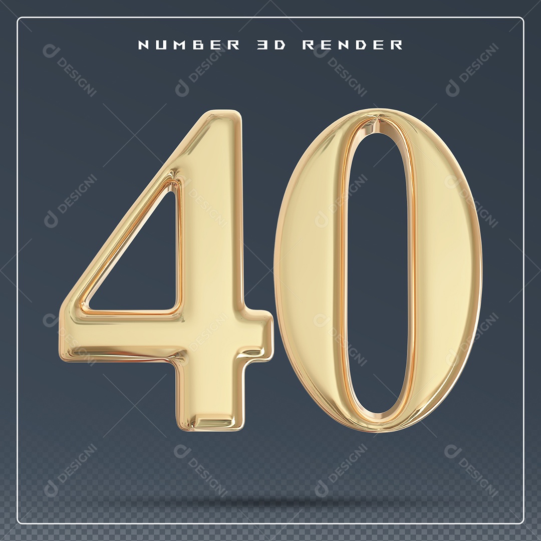 Elemento 3D Número 40 Dourado para Composição PSD
