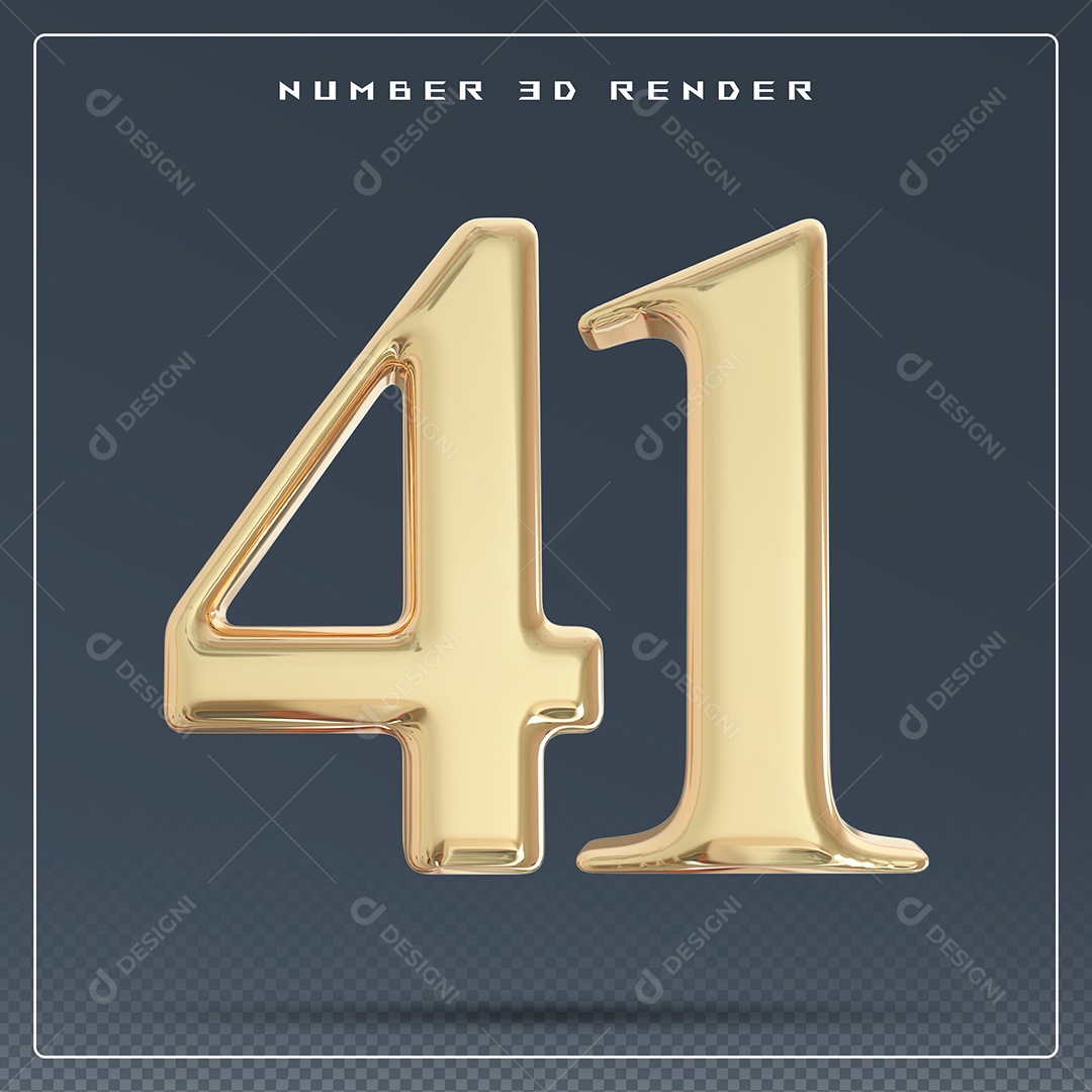 Elemento 3D Número 41 Dourado para Composição PSD