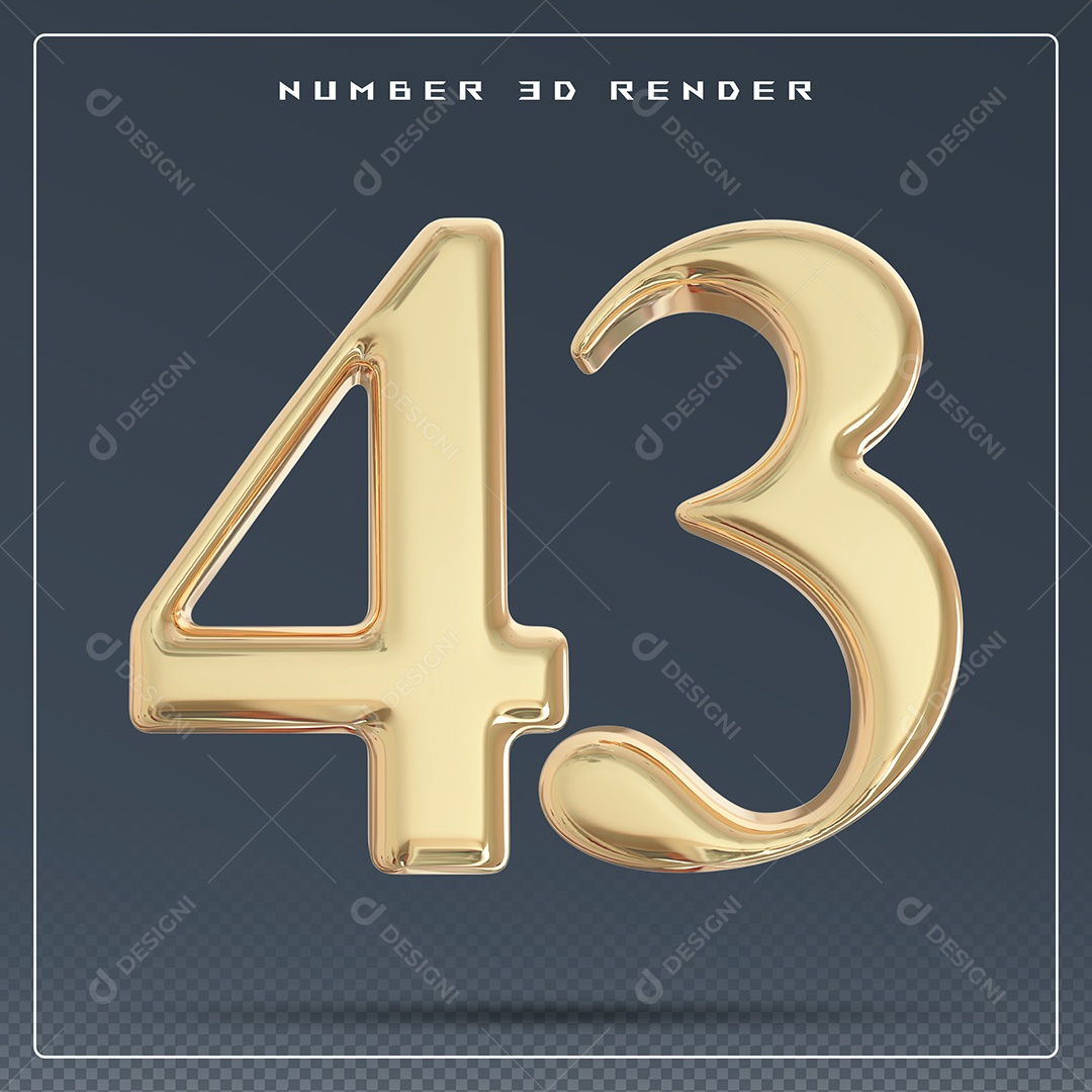 Elemento 3D Número 43 Dourado para Composição PSD