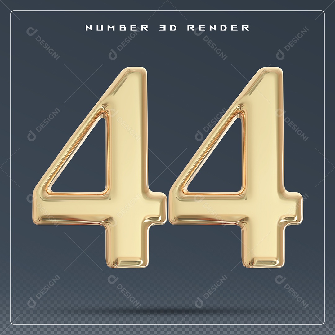 Elemento 3D Número 44 Dourado para Composição PSD