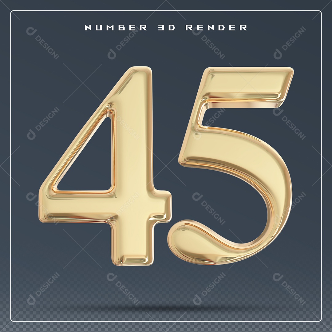 Elemento 3D Número 45 Dourado para Composição PSD